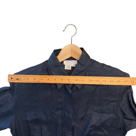 Vintage 80s Bergdorf Goodman Linen Shirt Dress Sz 8 Navy “On the Plaza” Label - Picture 14 of 16